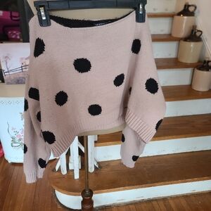 Nasty Gal Pink Polka Dot Crewneck Sweater with Black Dots